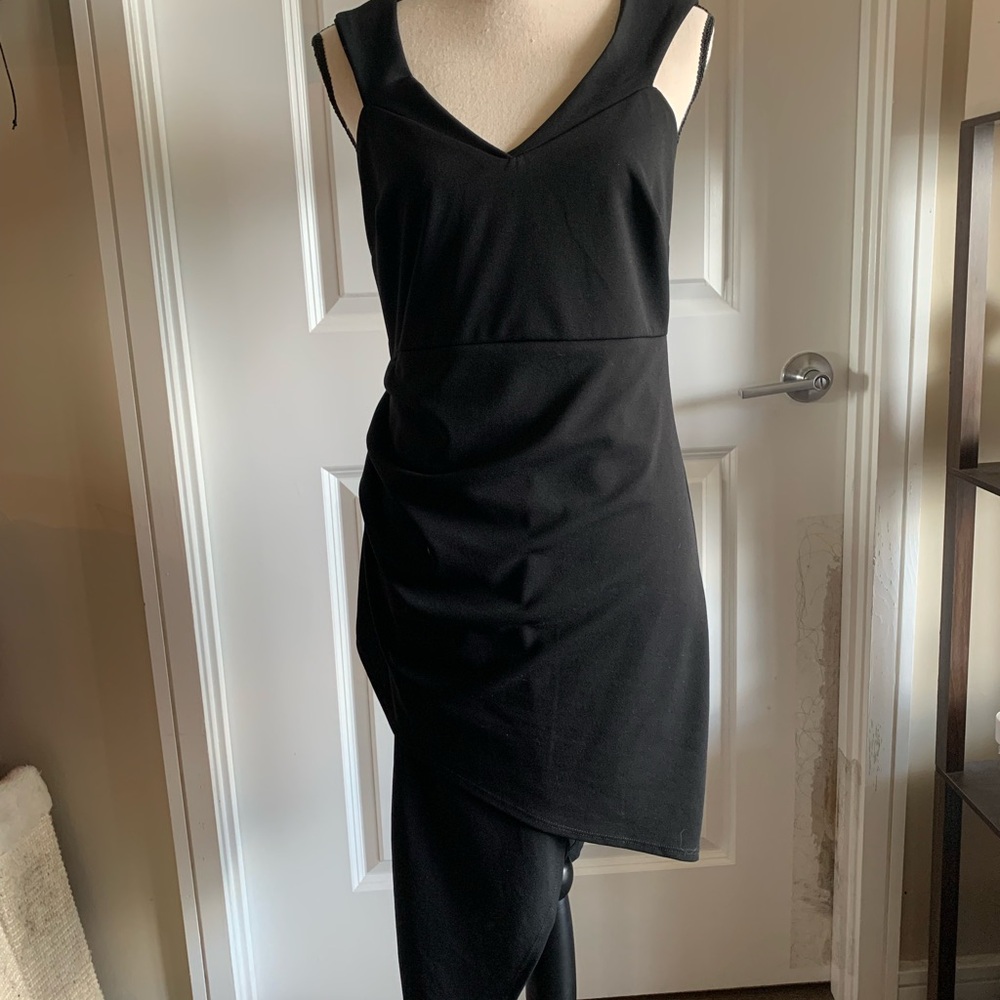 Asymmetrical Black Sleeveless Dress